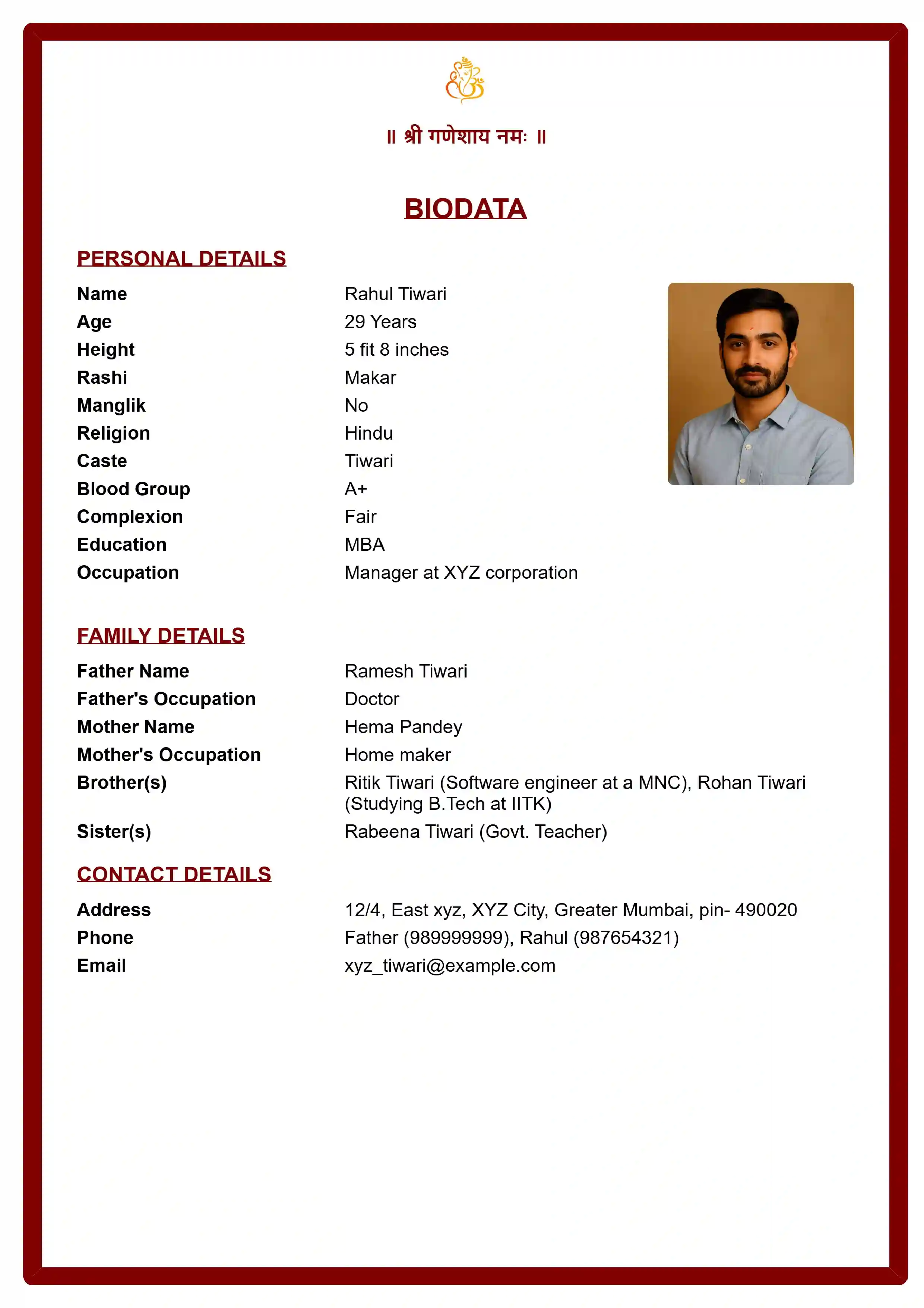 Modern Marriage Biodata Template for Free Download - No Watermark